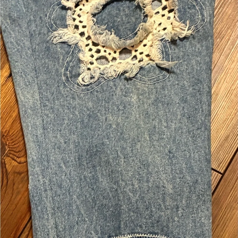 Vintage 90s Zip Code High Waist Lace Patchwork Jeans Size 9/10 Boho Chic - Picture 4 of 16